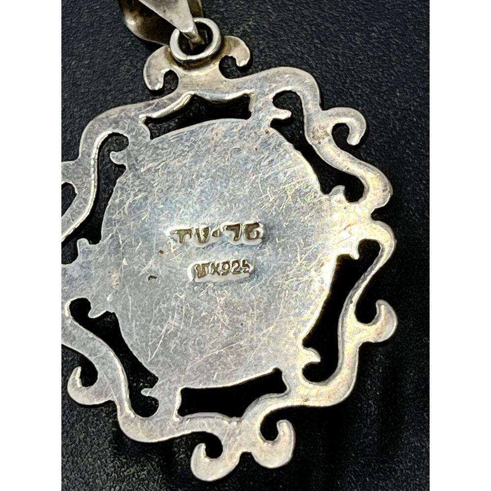 Signed Sterling Silver Blue Turquoise‎ Scroll Filigree pendant TV-75 Mex 925 - Picture 6 of 8